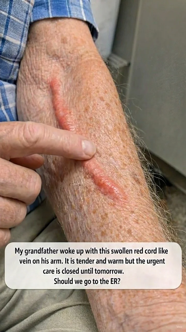Swollen Red Cord-Like Vein on the Arm: Tender and Warm—What to Do 1 Close-up of a swollen red cord-like vein on the arm