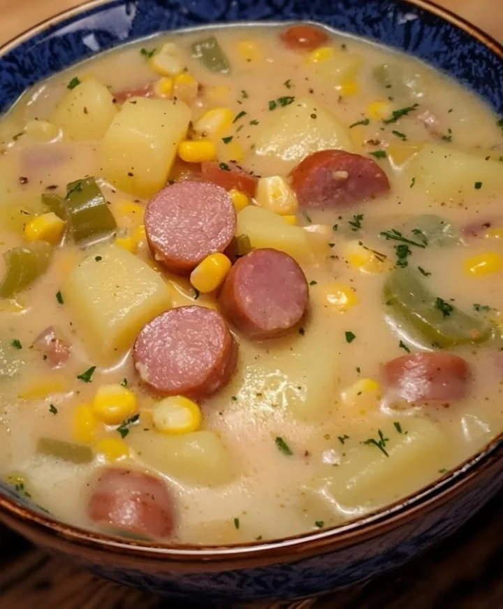 Bowl of gourmet soup with fresh ingredients and elegant presentation