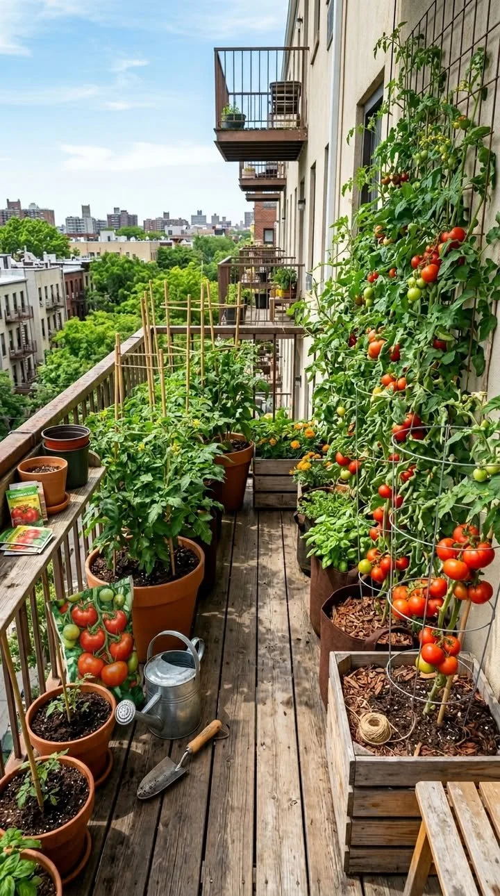 Tomatoes in Small Pots: Big Harvests in Tight Spaces 1 Tomatoes growing in small pots for urban gardening success.