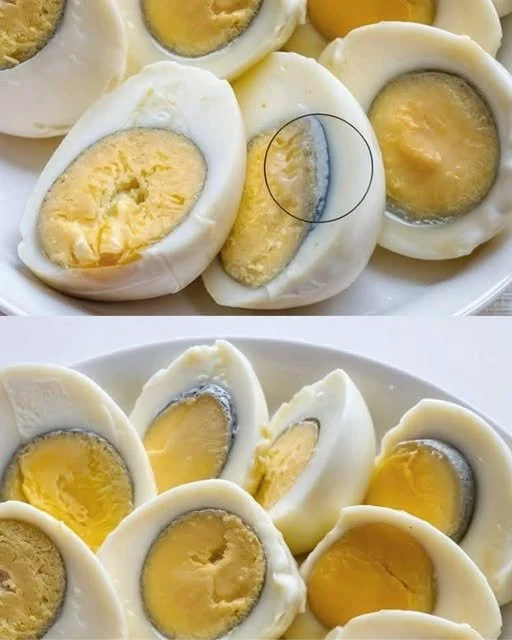 Green ring around the yolk of an egg indicating possible spoilage.